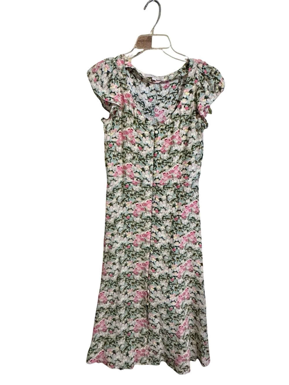 LOFT Petites Floral Button Front Dress Size 4P Soft Feminine Midi